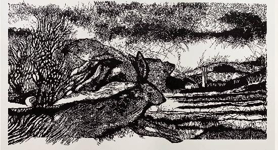 Dartmoor24 / 4-6pm / Widecombe Hare - linoprint - black and white edition